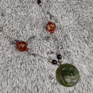 Floating Glass Bead Necklace‎ with Circular Pendant
